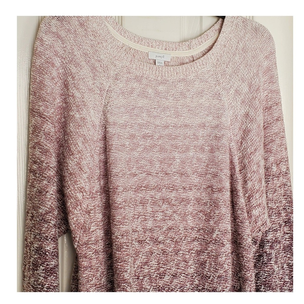 Pure Jill J Jill Burgundy Ombre Marled Cotton Blend Sweater Pink Large Petite